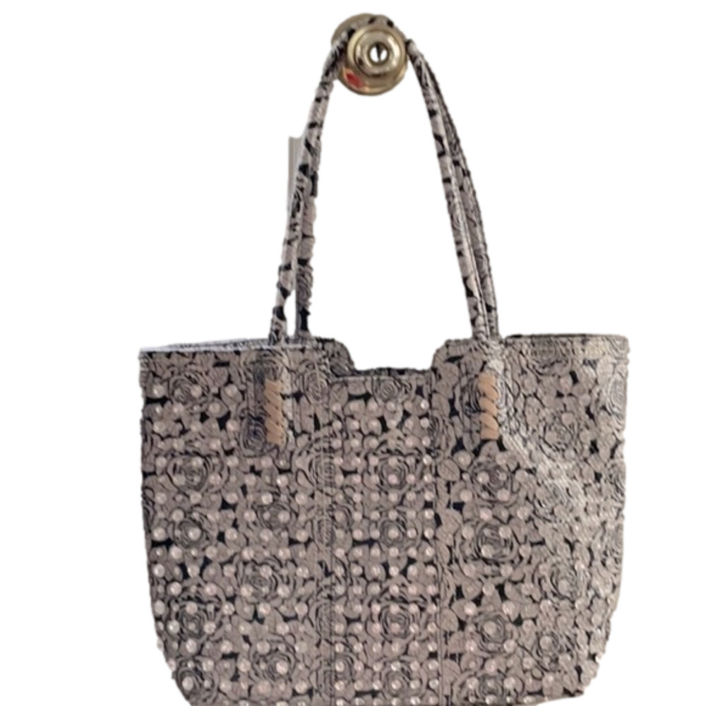 Black Floral Design Purse with Crystals